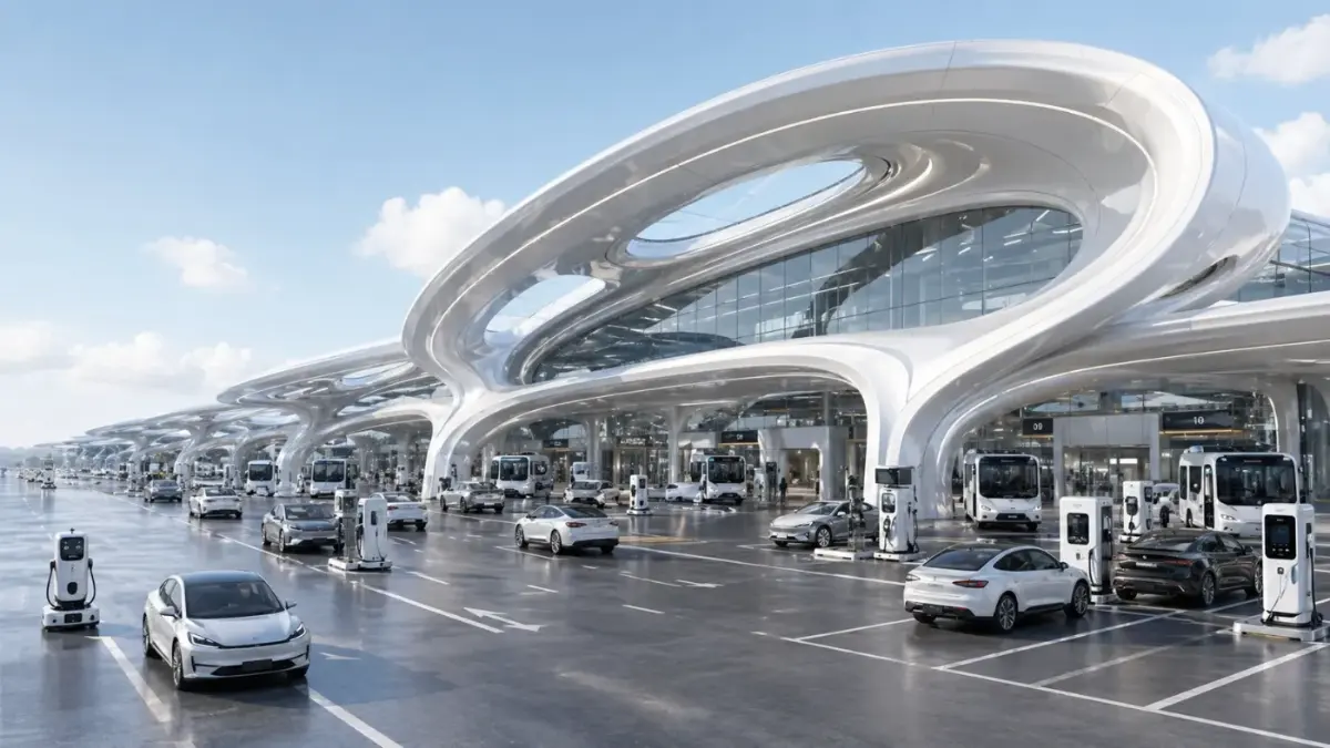 An Autzu autonomous mobility hub at scale: infrastructure as the picks-and-shovels layer of autonomous mobility.